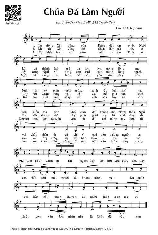 Sheet nhạc PDF bài Chúa đã Làm Người