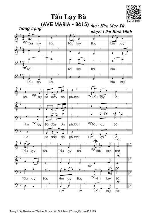 Sheet nhạc PDF bài Tấu Lạy Bà