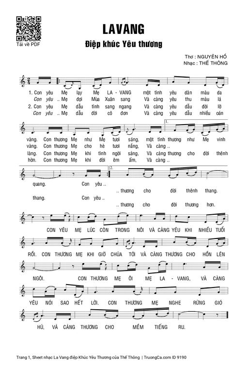 Sheet nhạc PDF bài La Vang điệp Khúc Yêu Thương