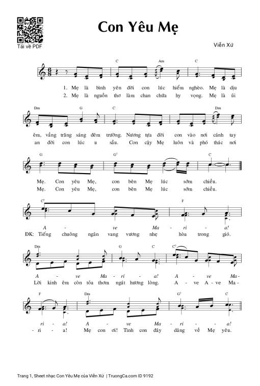 Sheet nhạc PDF bài Con Yêu Mẹ - Viễn Xứ