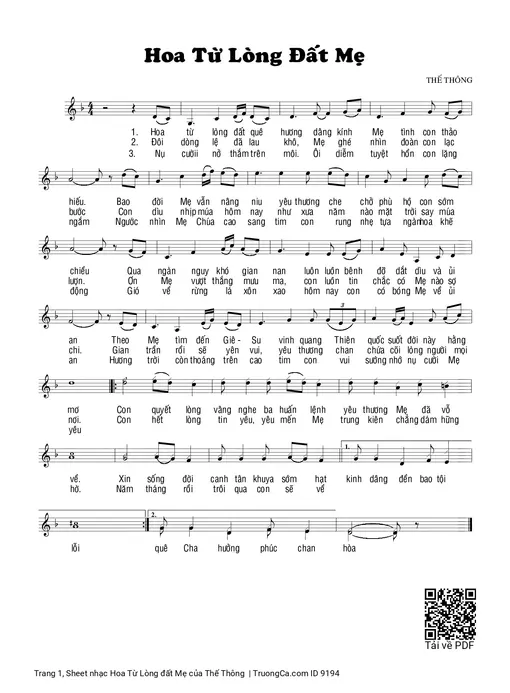 Sheet nhạc PDF bài Hoa Từ Lòng đất Mẹ
