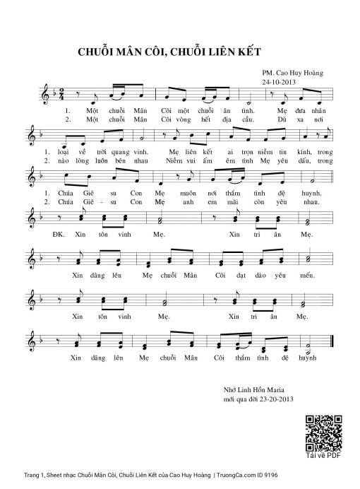 Sheet nhạc PDF bài Chuỗi Mân Côi, Chuỗi Liên Kết