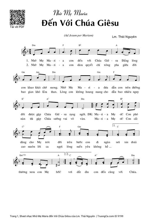 Sheet nhạc PDF bài Nhờ Mẹ Maria đến Với Chúa Giêsu