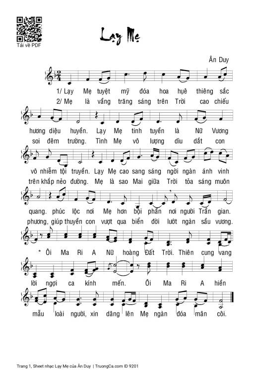 Sheet nhạc PDF bài Lạy Mẹ - Ân Duy