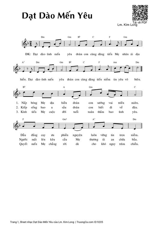 Sheet nhạc PDF bài Dạt Dào Mến Yêu