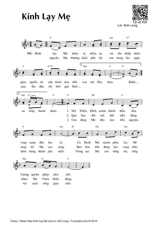 Sheet nhạc PDF bài Kính Lạy Mẹ