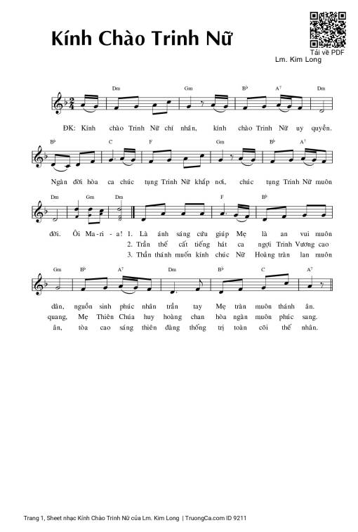 Sheet nhạc PDF bài Kính Chào Trinh Nữ