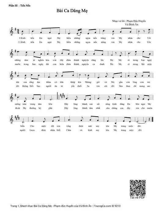 Sheet nhạc PDF bài Bài Ca Dâng Mẹ - Phạm đức Huyến