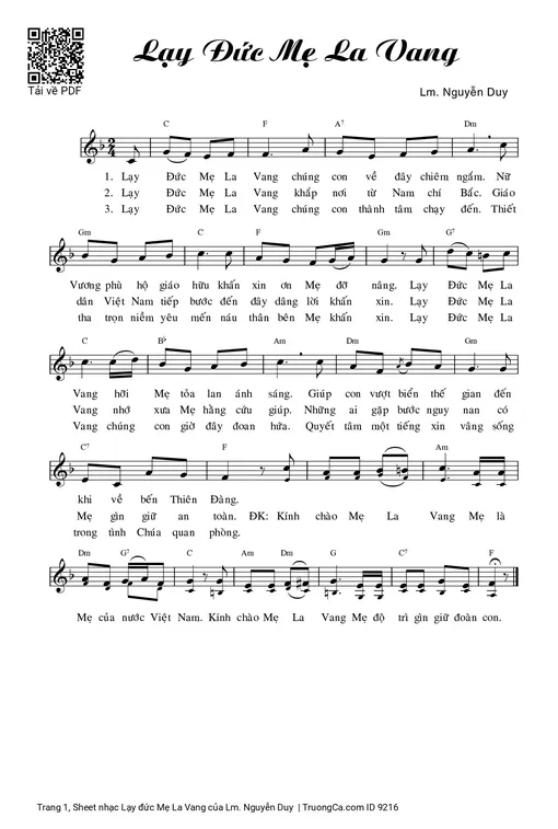 Sheet nhạc PDF bài Lạy đức Mẹ La Vang