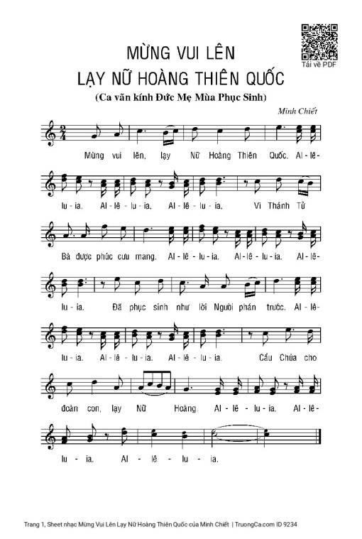 Sheet nhạc PDF bài Mừng Vui Lên Lạy Nữ Hoàng Thiên Quốc