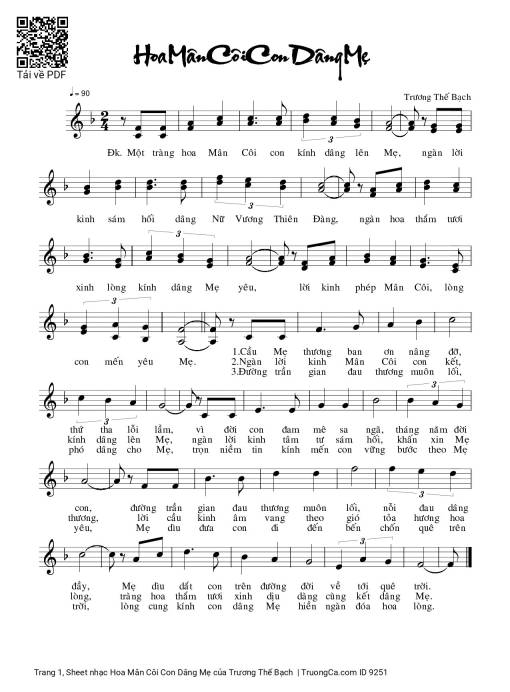 Sheet nhạc PDF bài Hoa Mân Côi Con Dâng Mẹ