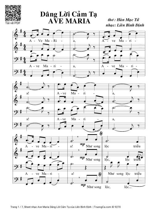 Sheet nhạc PDF bài Ave Maria Dâng Lời Cảm Tạ