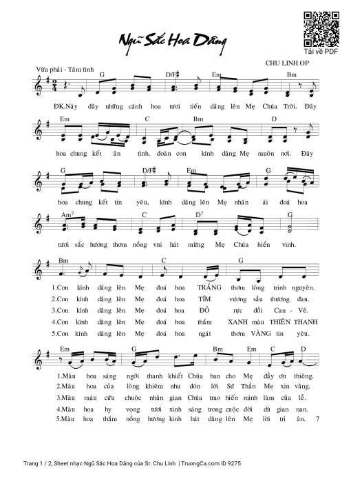 Sheet nhạc PDF bài Ngũ Sắc Hoa Dâng