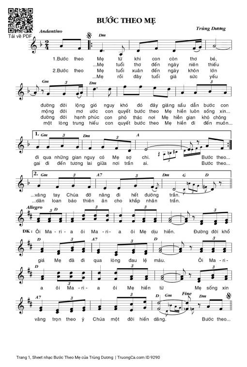 Sheet nhạc PDF bài Bước Theo Mẹ