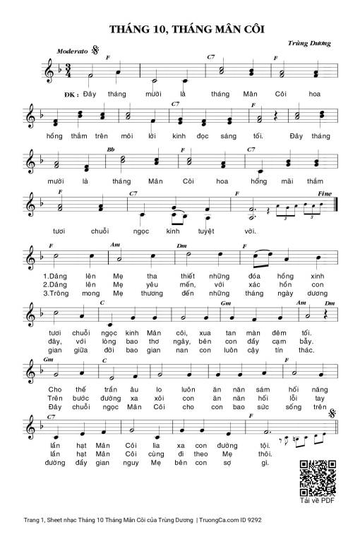 Sheet nhạc PDF bài Tháng 10 Tháng Mân Côi