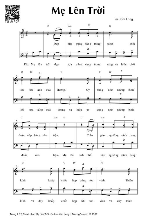 Sheet nhạc PDF bài Mẹ Lên Trời