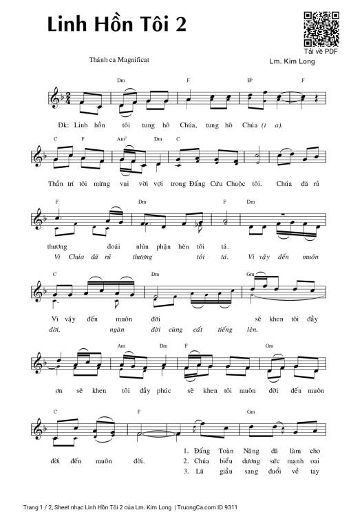 Sheet nhạc PDF bài Linh Hồn Tôi 2
