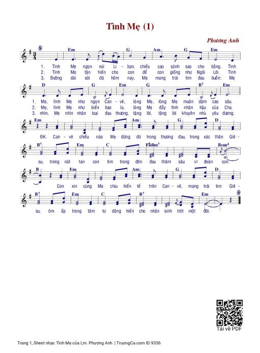 Sheet nhạc PDF bài Tình Mẹ - Lm. Phương Anh