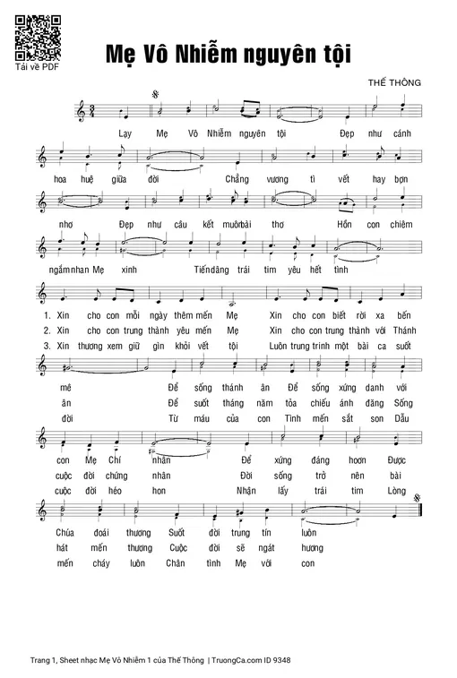 Sheet nhạc PDF bài Mẹ Vô Nhiễm 1