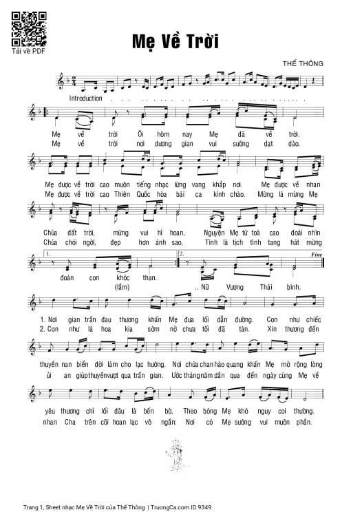 Sheet nhạc PDF bài Mẹ Về Trời