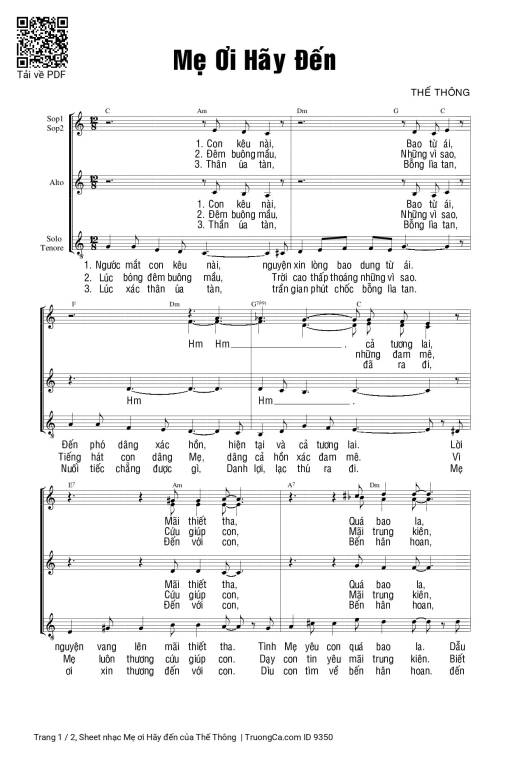 Sheet nhạc PDF bài Mẹ ơi Hãy đến