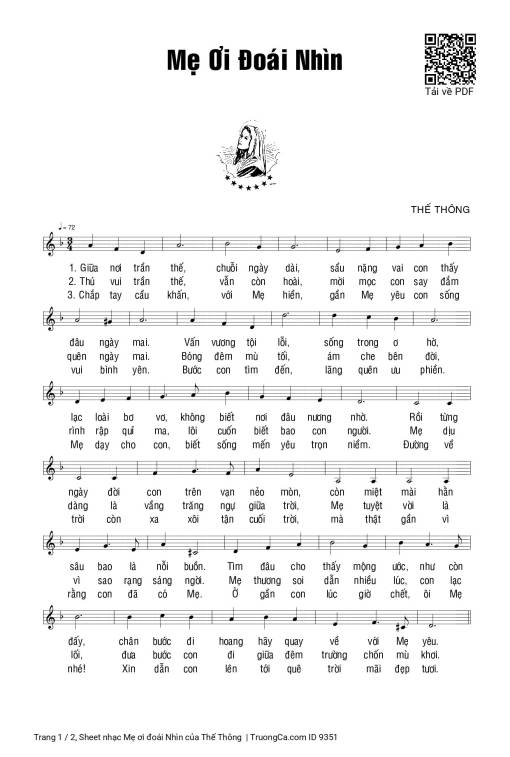 Sheet nhạc PDF bài Mẹ ơi đoái Nhìn