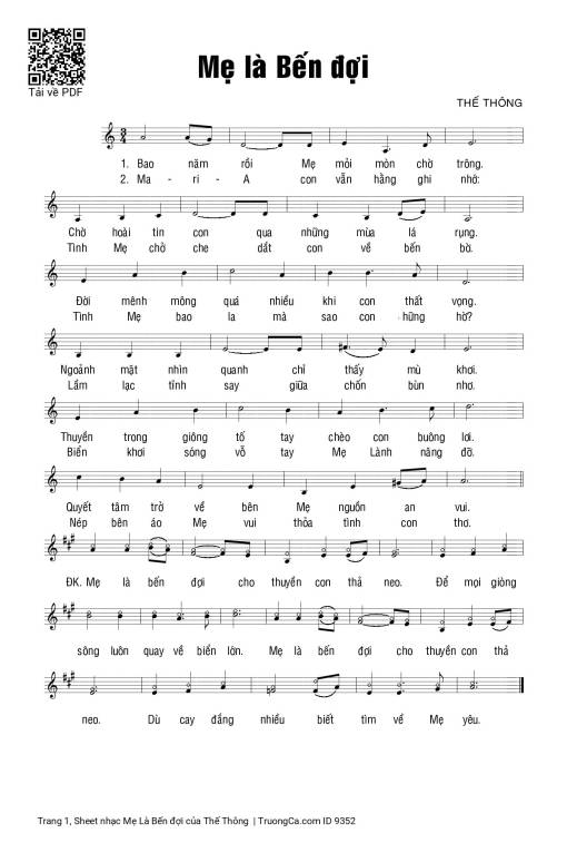 Sheet nhạc PDF bài Mẹ Là Bến đợi
