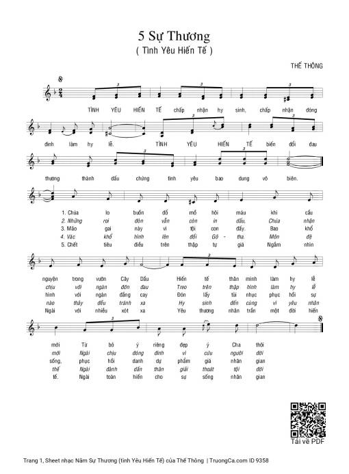Sheet nhạc PDF bài Năm Sự Thương (tình Yêu Hiến Tế)