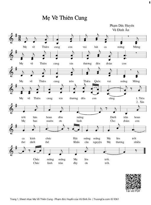 Sheet nhạc PDF bài Mẹ Về Thiên Cung - Phạm đức Huyến