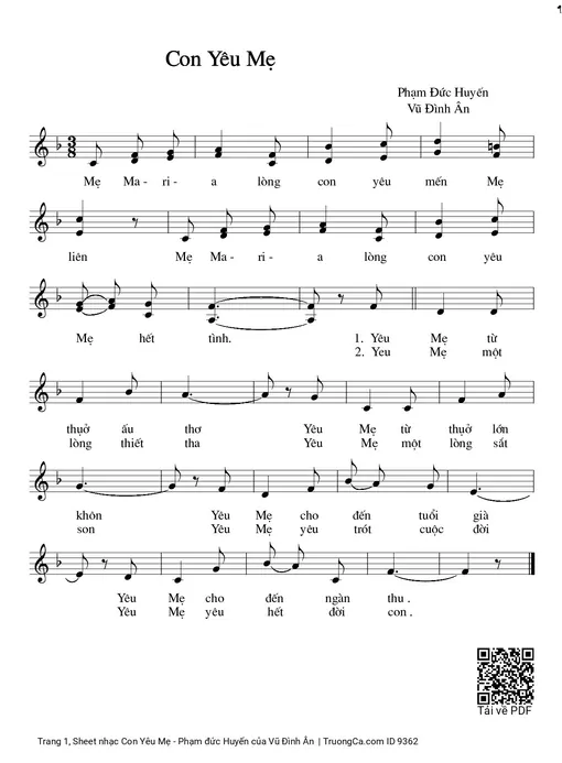 Sheet nhạc PDF bài Con Yêu Mẹ - Phạm đức Huyến