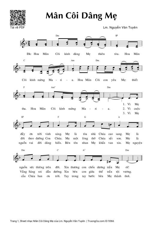 Sheet nhạc PDF bài Mân Côi Dâng Mẹ