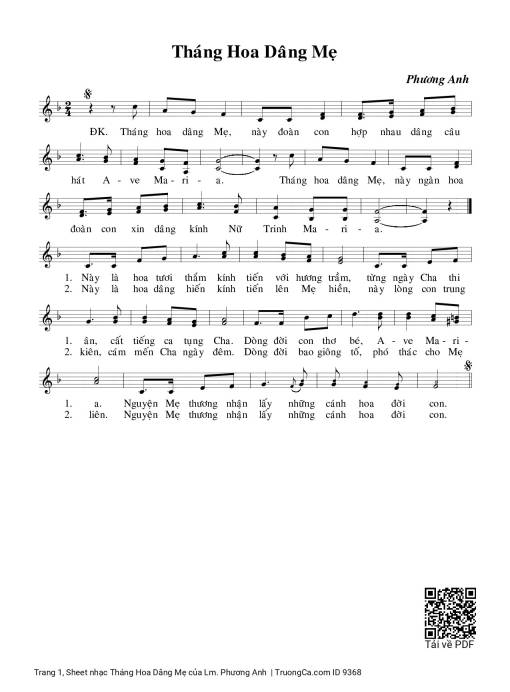Sheet nhạc PDF bài Tháng Hoa Dâng Mẹ