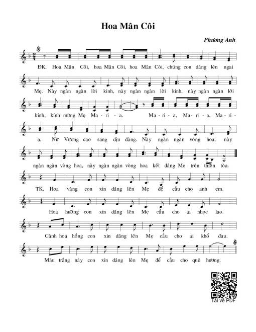 Sheet nhạc PDF bài Hoa Mân Côi - Lm. Phương Anh