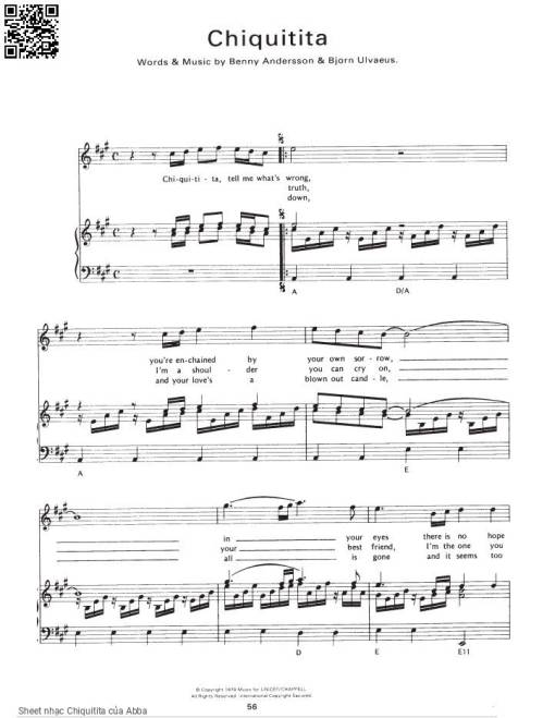 Sheet nhạc PDF bài Chiquitita - Abba
