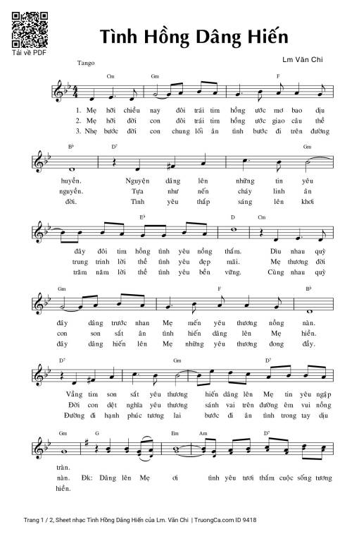 Sheet nhạc PDF bài Tình Hồng Dâng Hiến