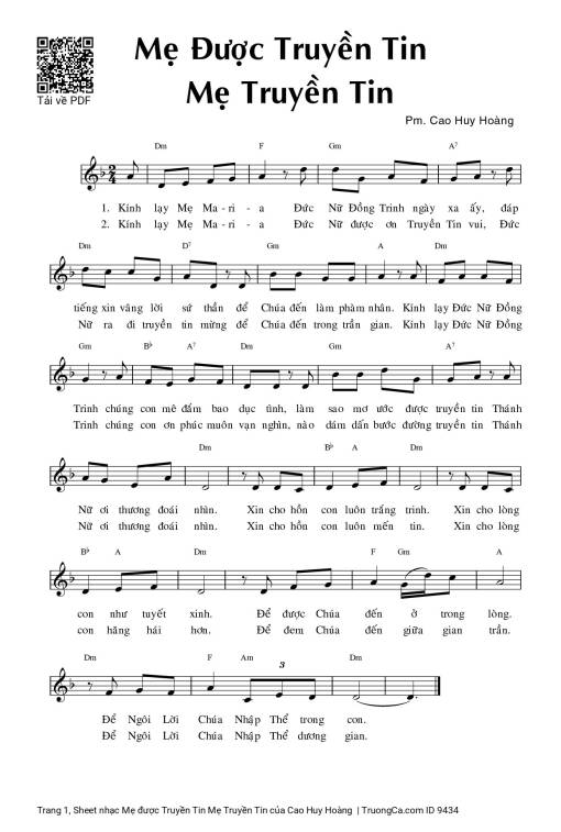Sheet nhạc PDF bài Mẹ được Truyền Tin Mẹ Truyền Tin