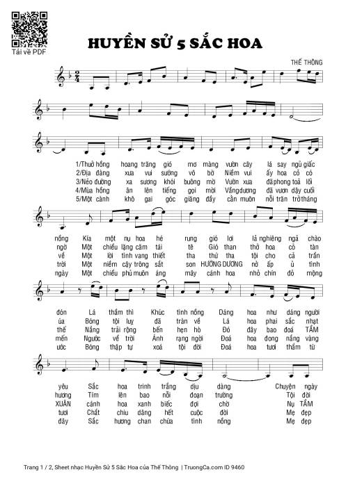 Sheet nhạc PDF bài Huyền Sử 5 Sắc Hoa