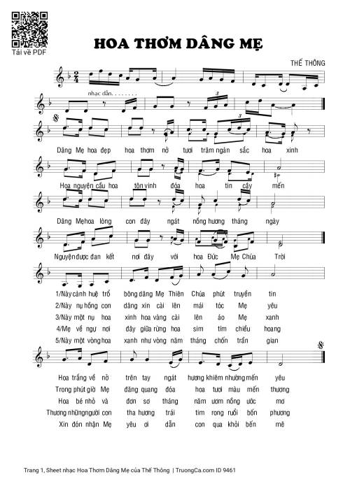 Sheet nhạc PDF bài Hoa Thơm Dâng Mẹ