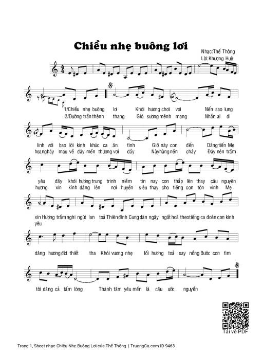 Sheet nhạc PDF bài Chiều Nhẹ Buông Lơi