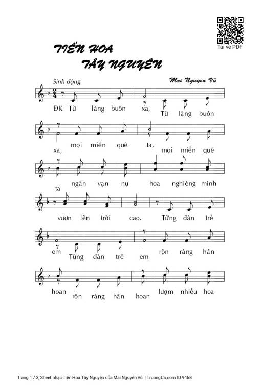 Sheet nhạc PDF bài Tiến Hoa Tây Nguyên