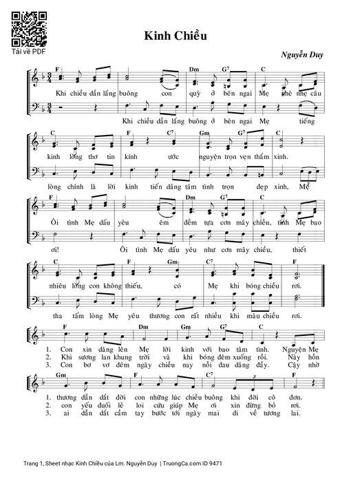 Sheet nhạc PDF bài Kinh Chiều - Lm. Nguyễn Duy