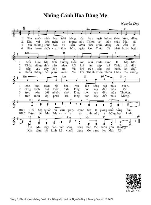 Sheet nhạc PDF bài Những Cánh Hoa Dâng Mẹ