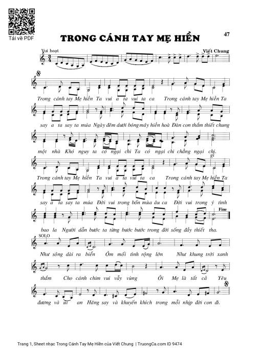 Sheet nhạc PDF bài Trong Cánh Tay Mẹ Hiền