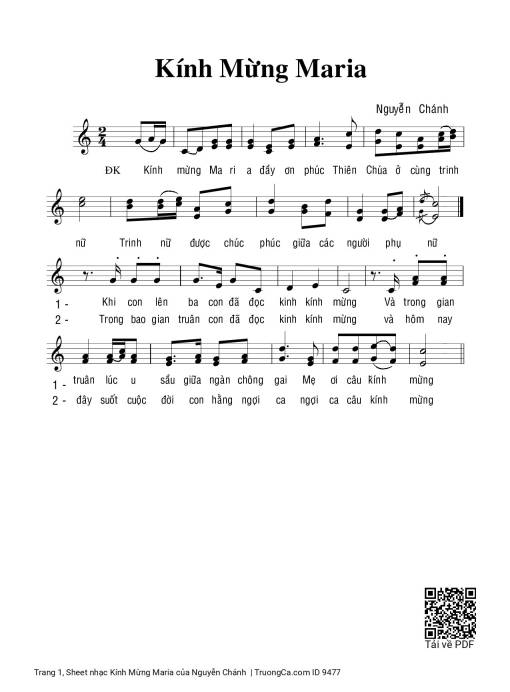 Sheet nhạc PDF bài Kính Mừng Maria