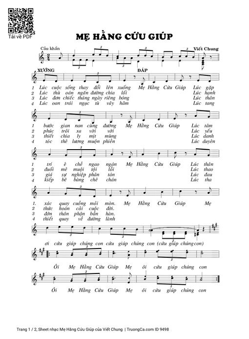 Sheet nhạc PDF bài Mẹ Hằng Cứu Giúp