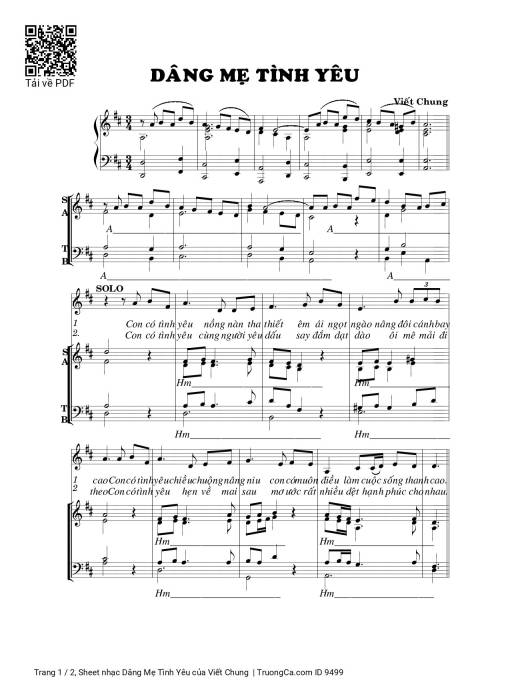 Sheet nhạc PDF bài Dâng Mẹ Tình Yêu