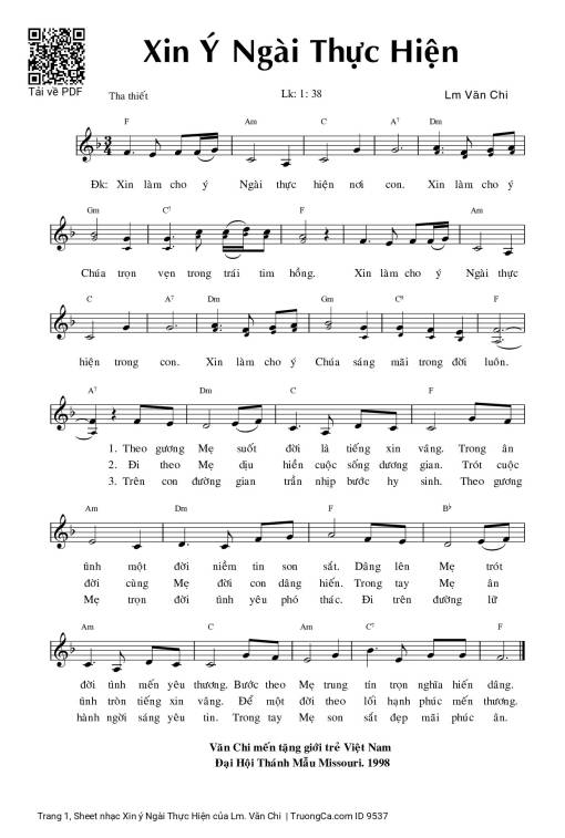 Sheet nhạc PDF bài Xin ý Ngài Thực Hiện