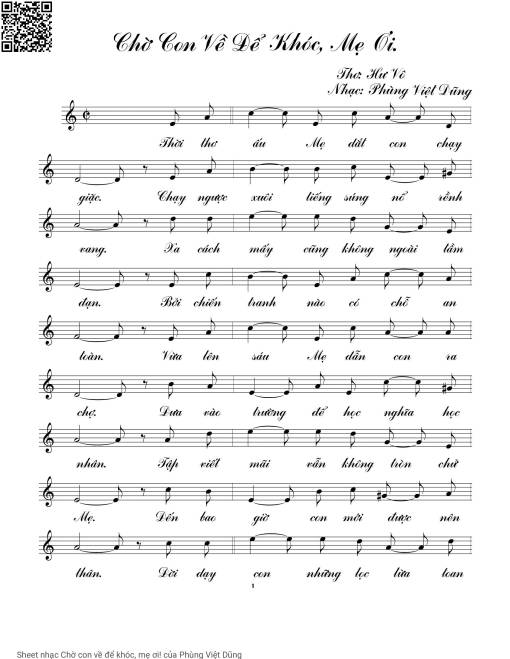 Sheet nhạc PDF bài Chờ con về để khóc, mẹ ơi!