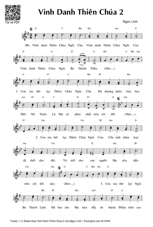Sheet nhạc PDF bài Vinh Danh Thiên Chúa 2