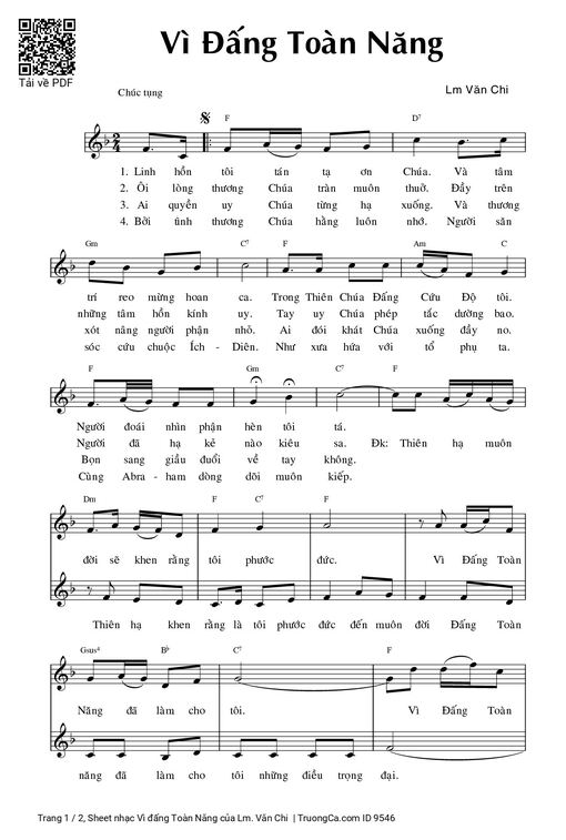 Sheet nhạc PDF bài Vì đấng Toàn Năng